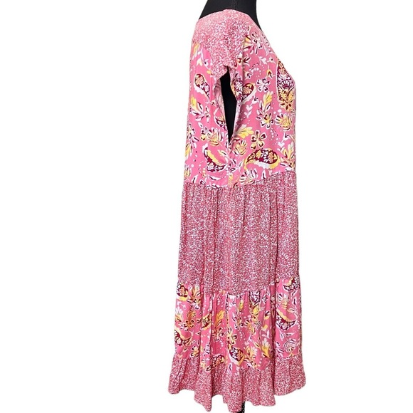 Easel Los Angeles Women Small Short Sleeve Pink Floral Paisley Dress Babydoll - Picture 4 of 9